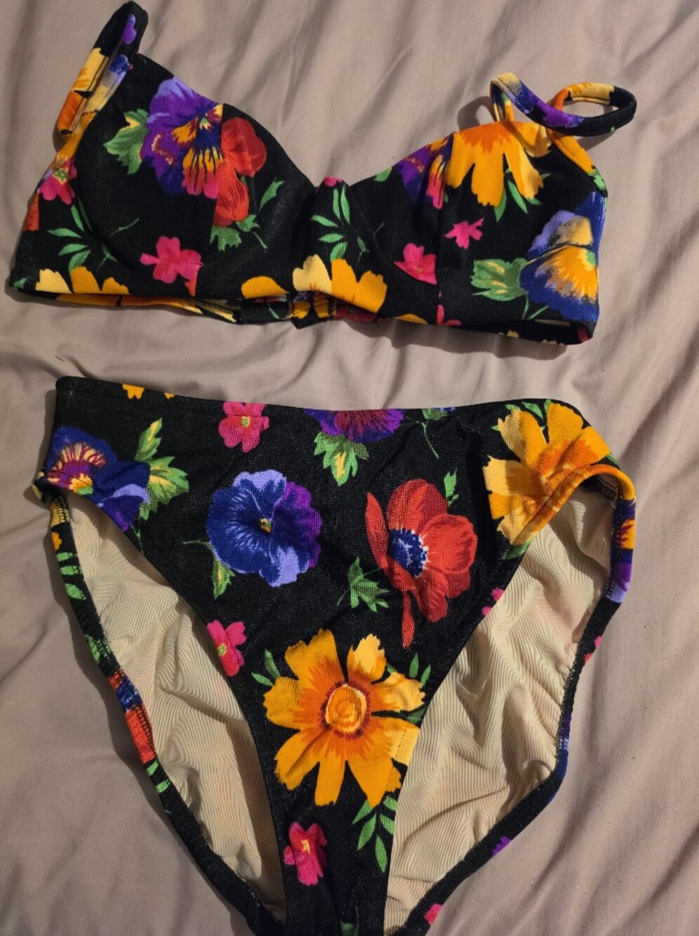 Floral High-Waist Bikini Bottom - Black Background